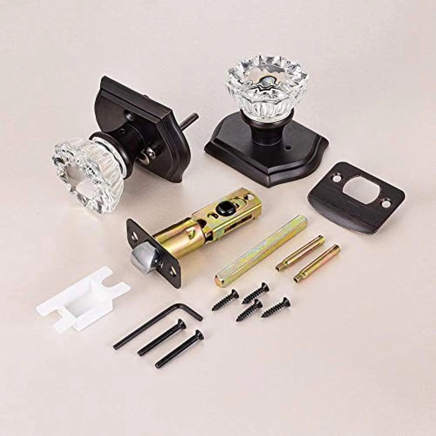 clctk crystal glass door knobs interior with lock, vintage privacy door knob for bedroom/bathroom, oil rubbed bronze