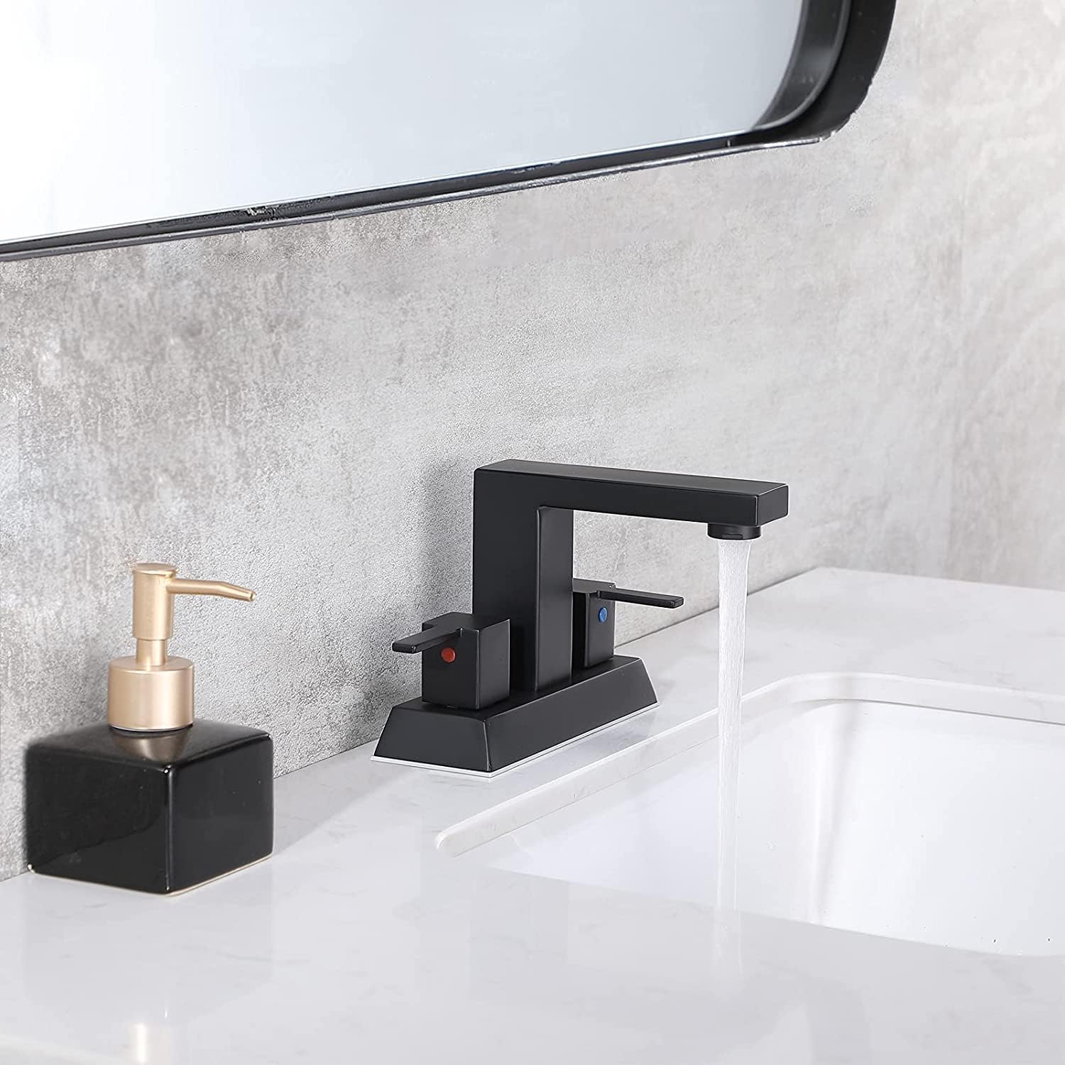 Friho Modern Commercial 4 Inch 2 Two Handle Centerset Matte Black Bathroom Faucet,Bathroom Sink Faucet Lavatory Basin RVs Bath Vanity