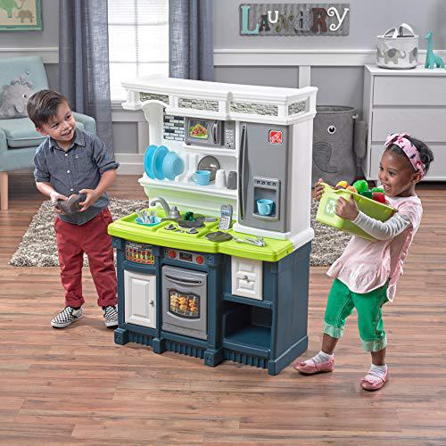 Step 2 step2 lifestyle custom kitchen | plastic play kitchen &a; toy accessories set | blue &a; green kids kitchen playset, blue, white
