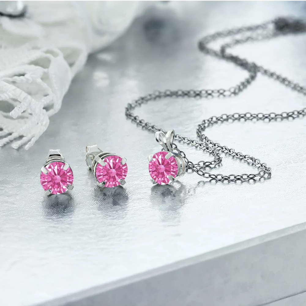 Gem Stone King 2.52 Ct Pink 925 Sterling Silver Pendant and Earrings Jewelry Set with Zirconia