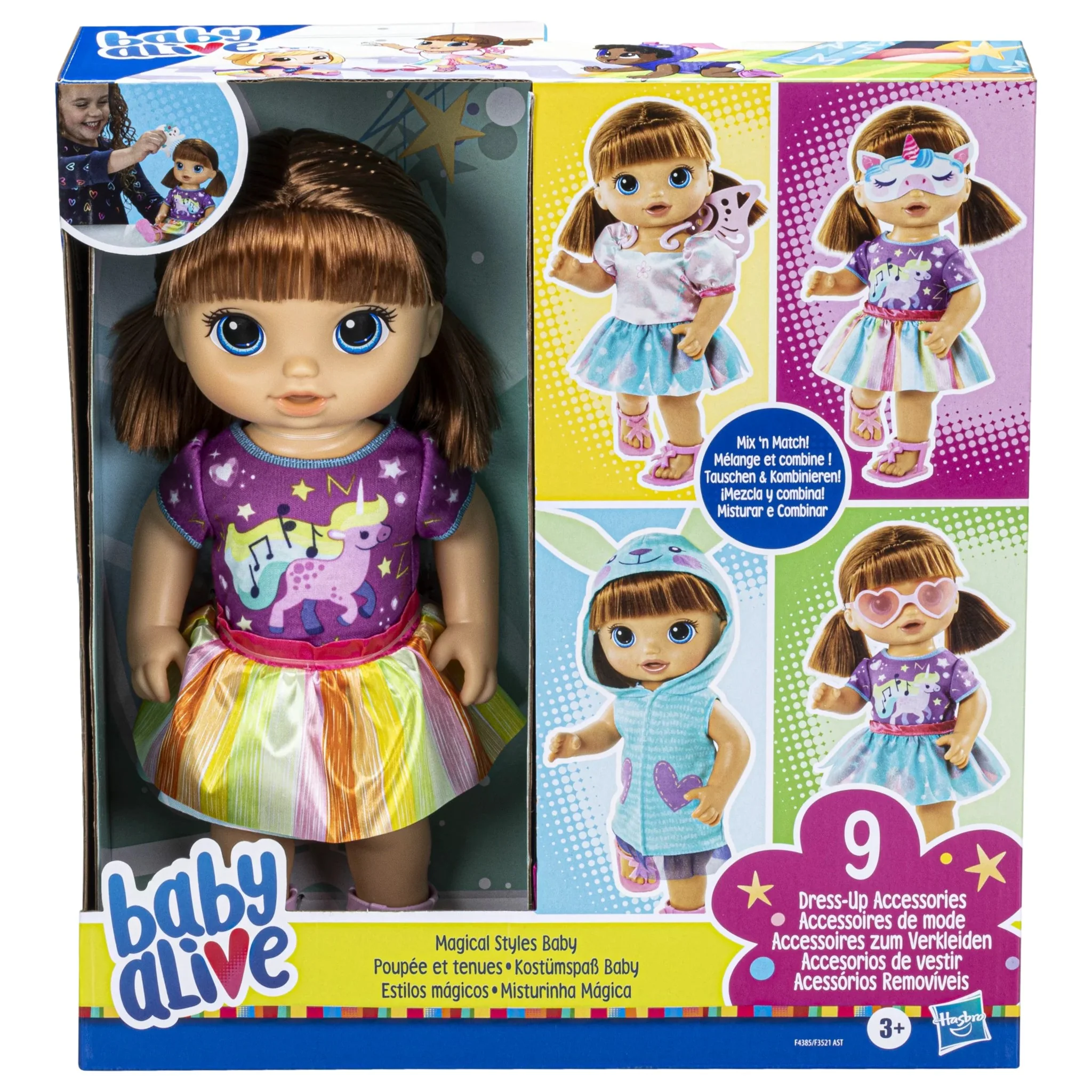 Baby Alive Magical Styles Baby Doll, Brown Hair, 9 Dress-Up Accessories