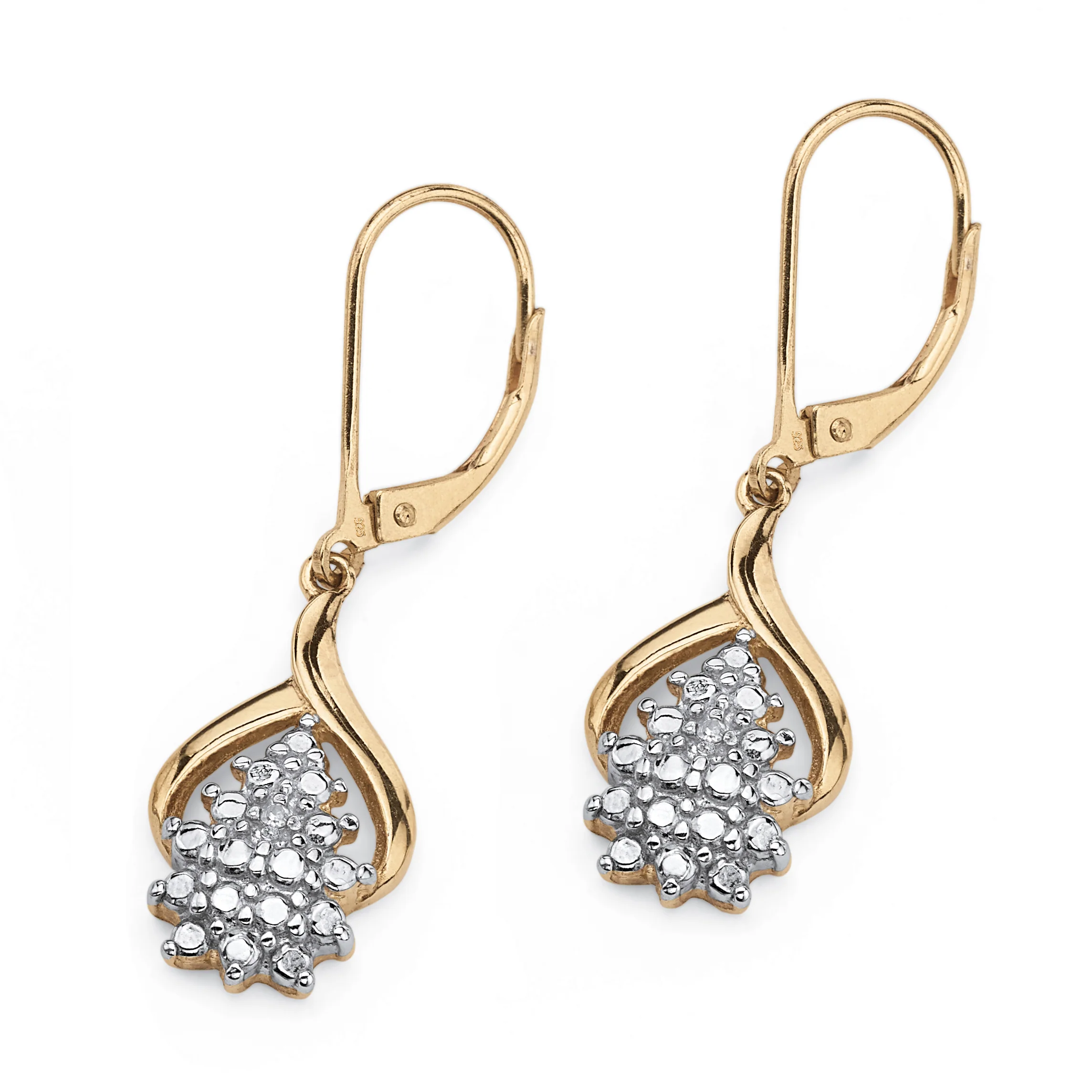 PalmBeach Jewelry Diamond Accent Cluster Drop Earrings in 18k Gold-plated Sterling Silver