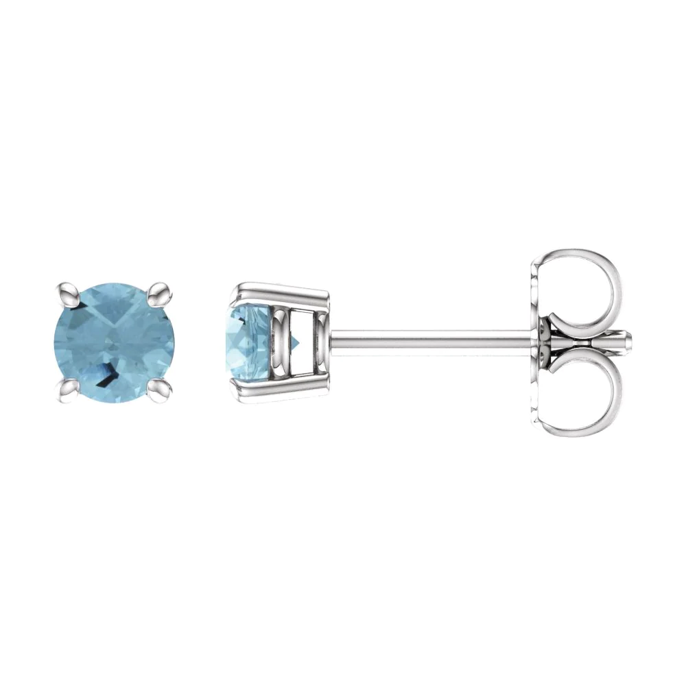 Jewelryweb 14k White Gold Aquamarine 4mm Friction Polished Aquamarine Earrings