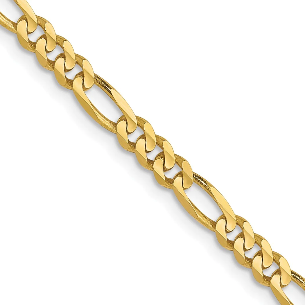 Jewelryweb 10k Yellow Gold 3.0mm Figaro Chain Ankle Bracelet - 10 Inch