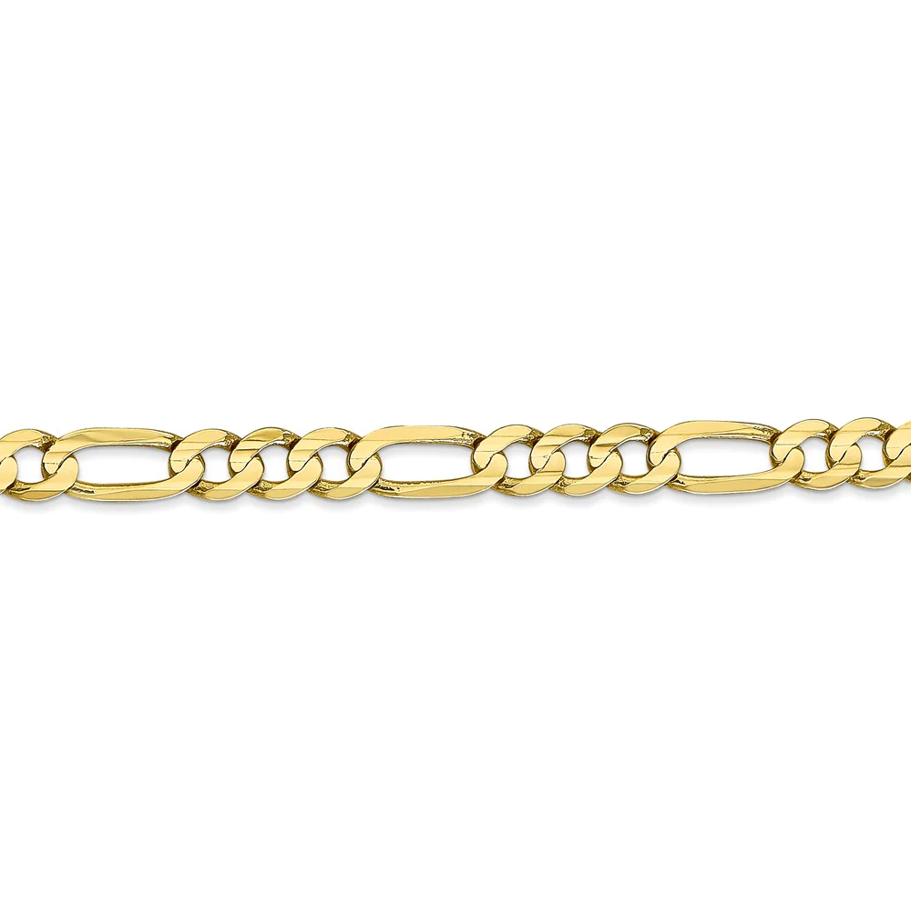 Black Bow Jewelry Company 10k Yellow Gold 5.25mm Light Concave Figaro Chain Anklet, 9 Inch