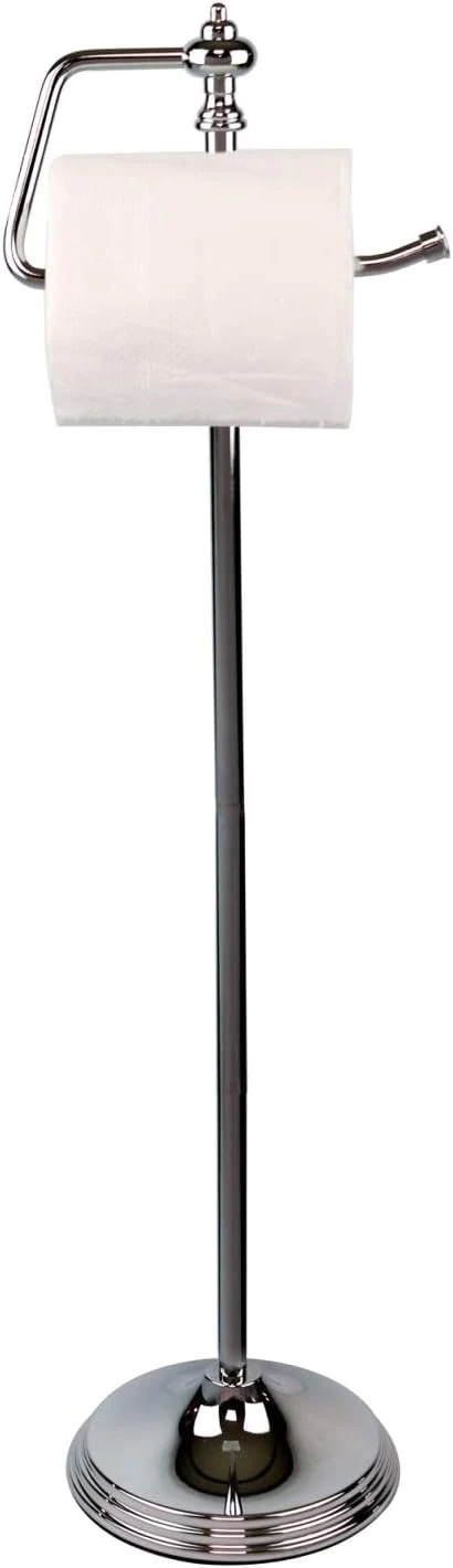 SunnyPoint Bathroom Free Standing Toilet Tissue Paper Roll Holder Stand with Reserve Function, Chrome Finish
