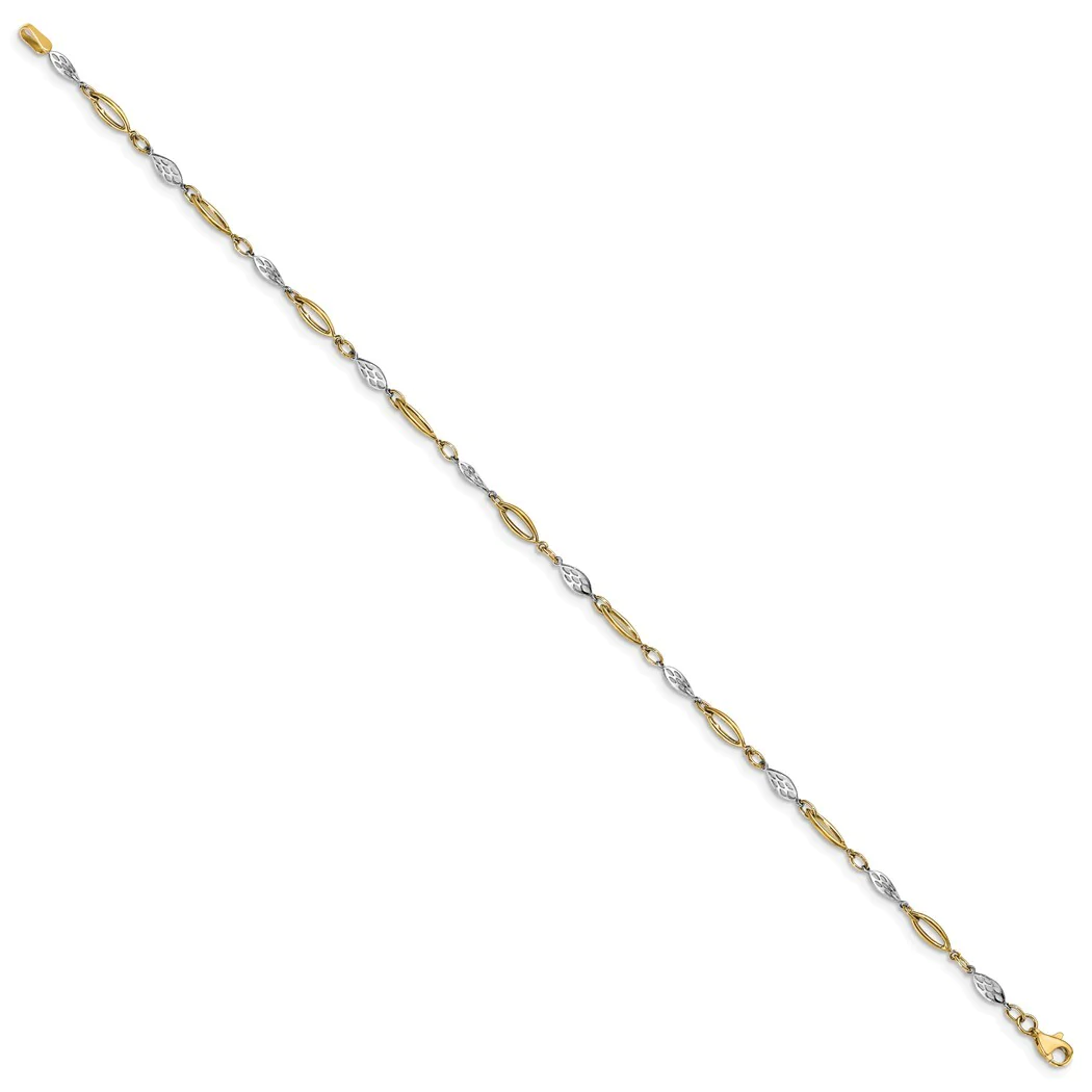 Jewelryweb 1.36mm 14k Two-tone Gold Polished Fancy Link Anklet - 10 Inch