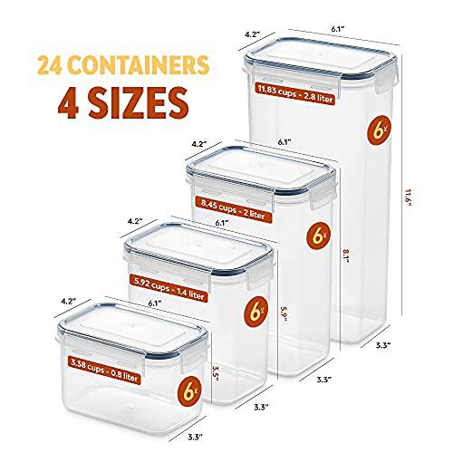 Seseno 24 pack airtight food storage container set - bpa free clear plastic kitchen and pantry organization canisters with durable l
