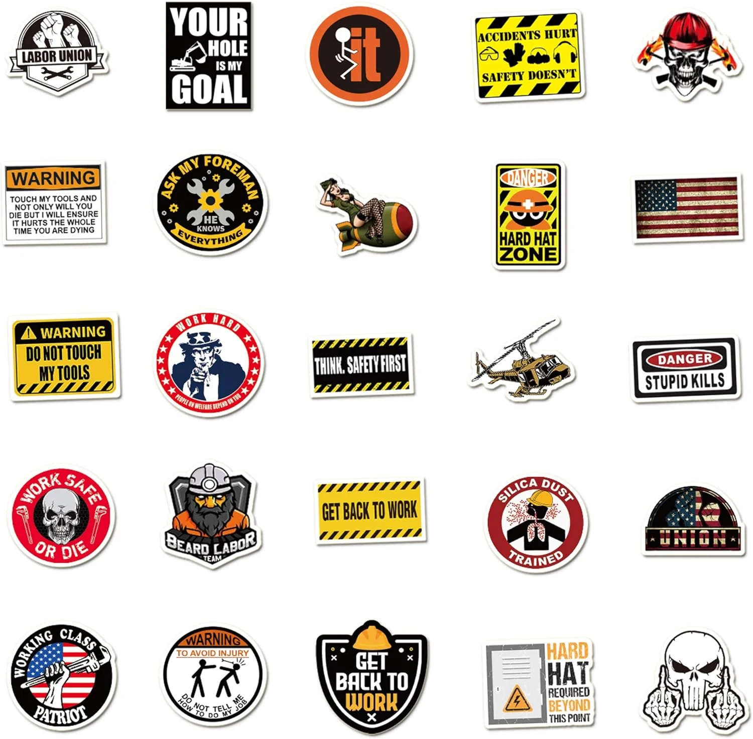 Shuyan Hard Hat Stickers 105pcs Funny Construction Sticker Pack Vinyl Waterproof Tool Box Electrician Worker Helmet Decors for Teens A