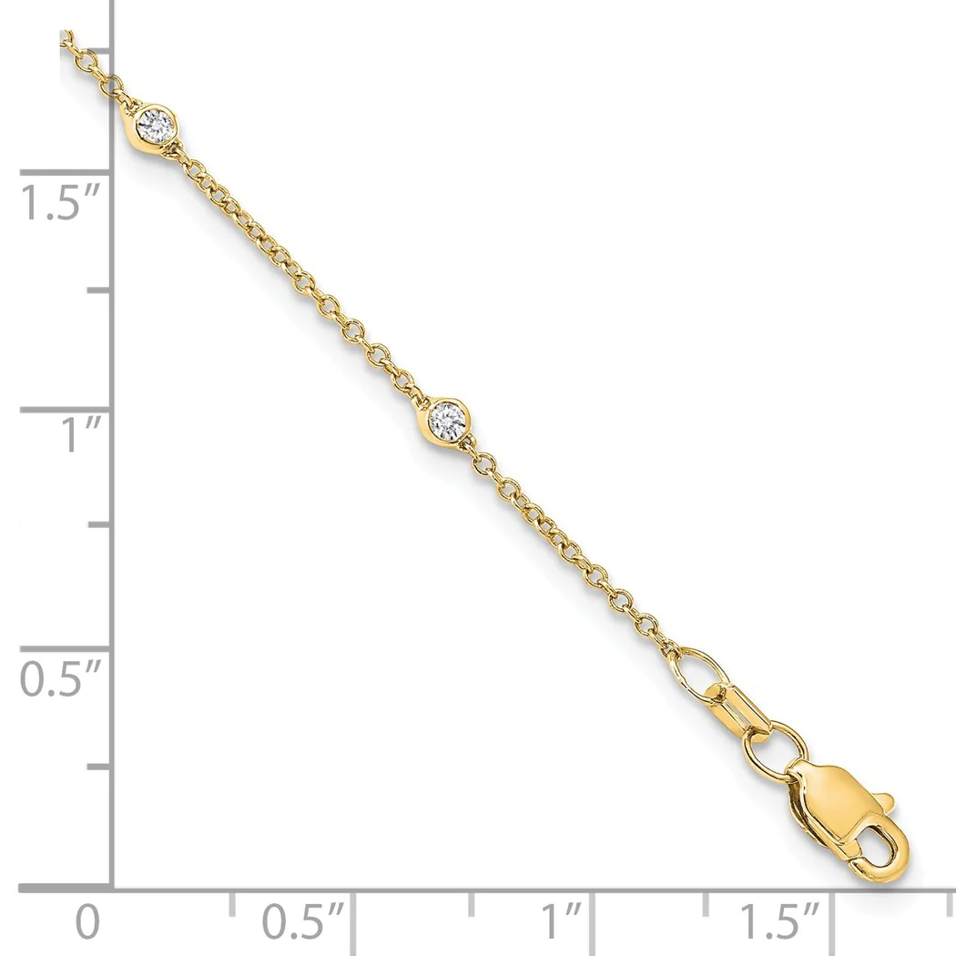 Jewelryweb 1.2mm True Origin 14k 1/5 Carat Lab Grown Diamond SI D E F 9 Station Anklet - 9 Inch