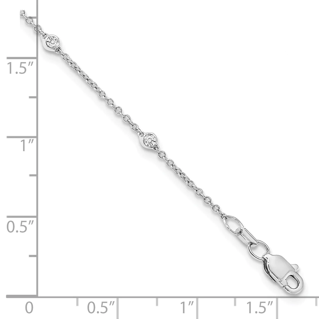 Jewelryweb 1.2mm True Origin 14k White Gold 1/5 Carat Lab Grown Diamond SI D E F 9 Station Anklet - 9 Inch