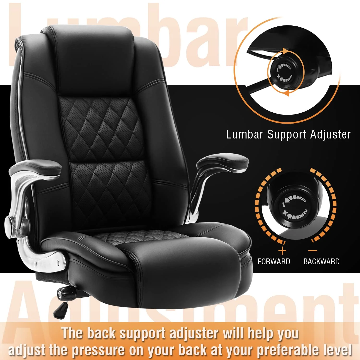EZAKI High Back Office Chair-Flip-up Arms Executive Computer Desk Chair, Built-in Lumbar Support Thick Padded Adjustable Rock Te