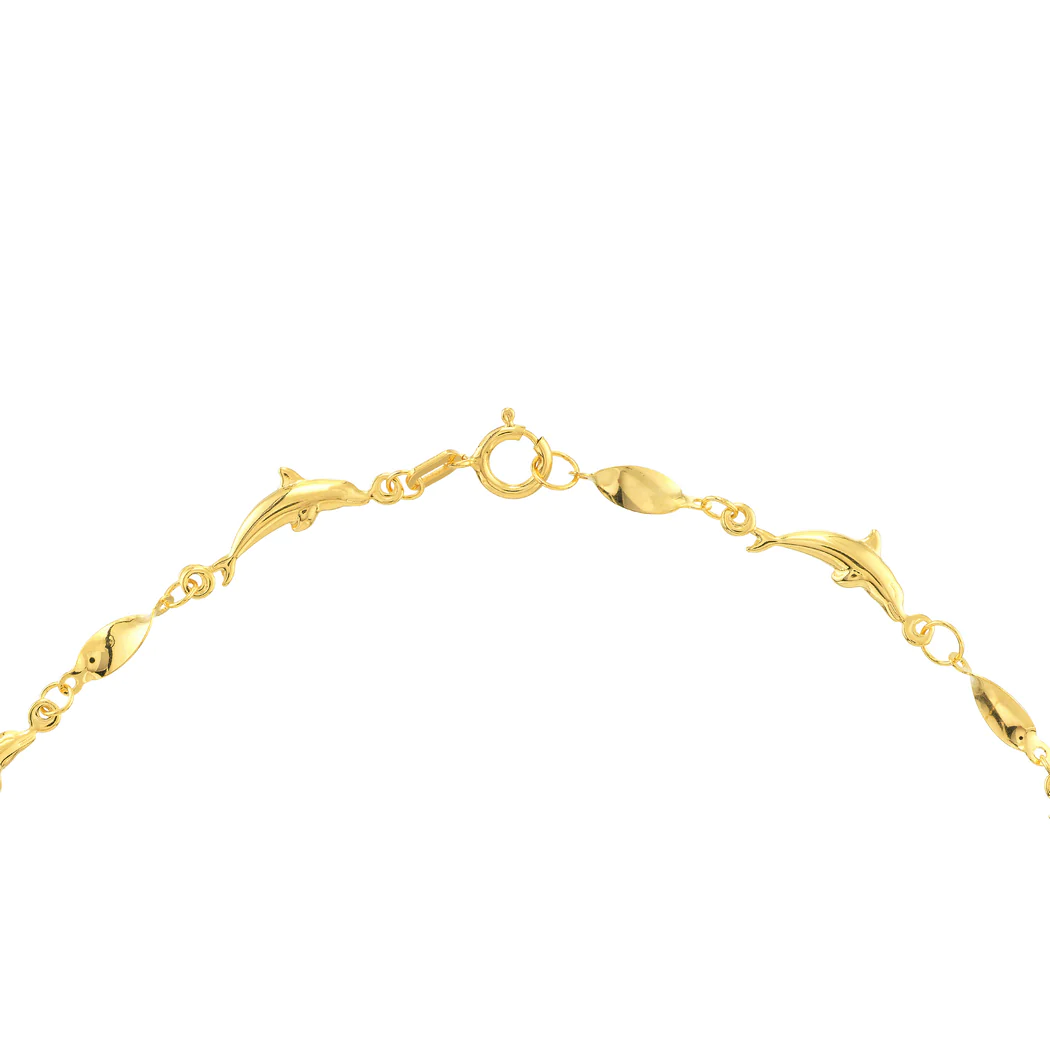 Jewelryweb 14k Yellow Gold Adjustable Dolphins With Twist - 10 Inch