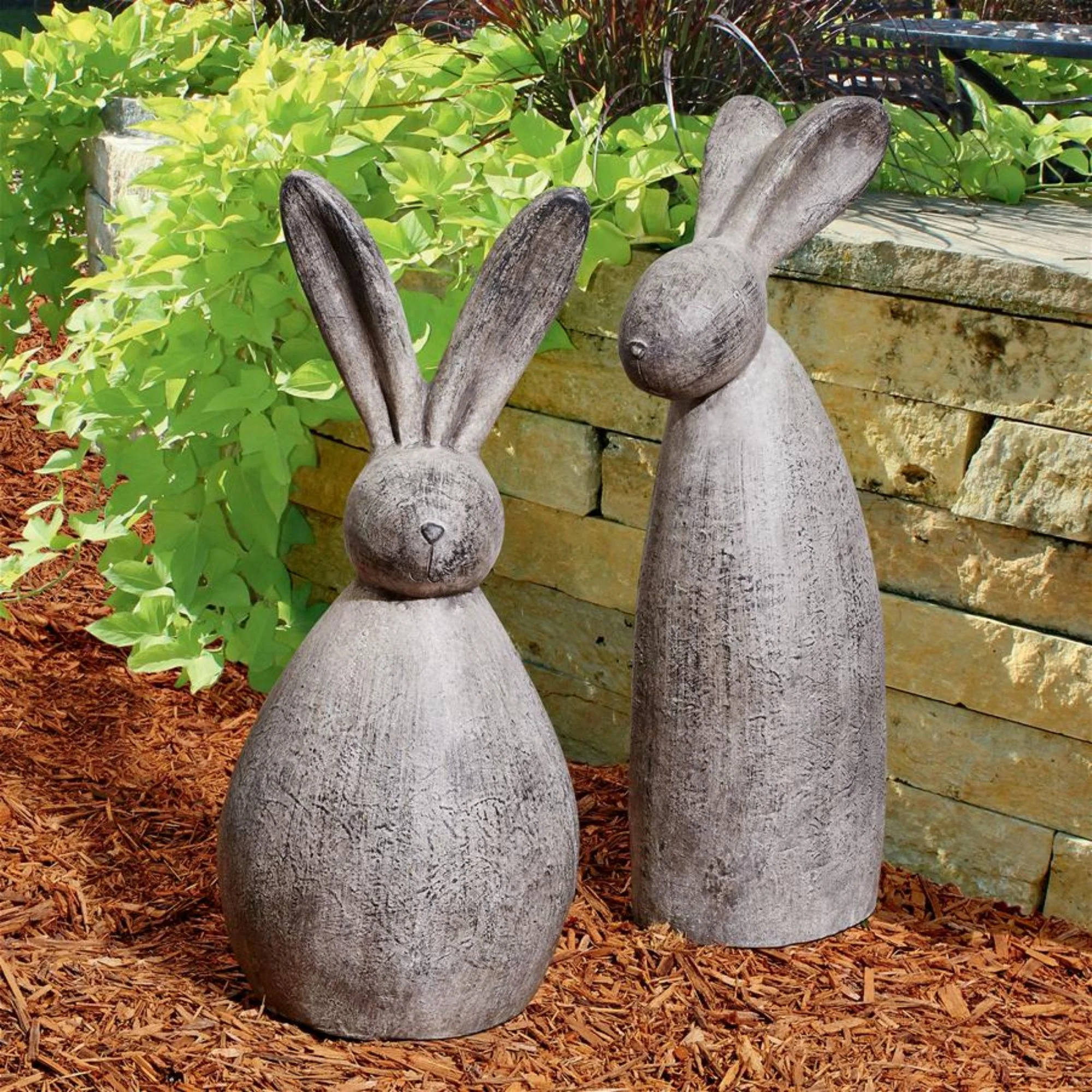 Outdoor Living and Style Set of 2 Big Burly Bunnies Outdoor Garden Statues 28