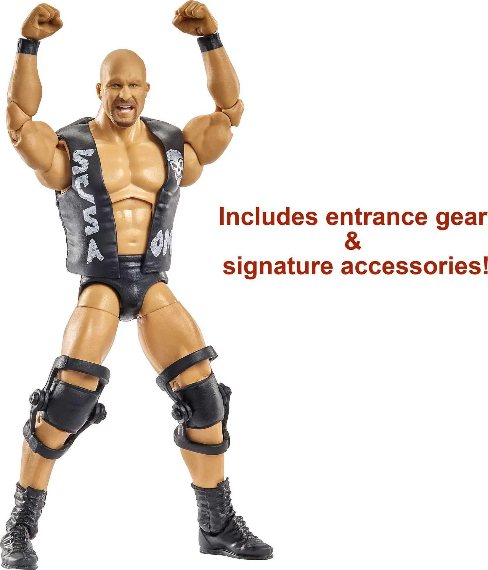 WWE Mattel wwe stone cold steve austin wrestlemania action figure with entrance gear &a; vince mcmahon build-a-figure pieces, 6-in posable
