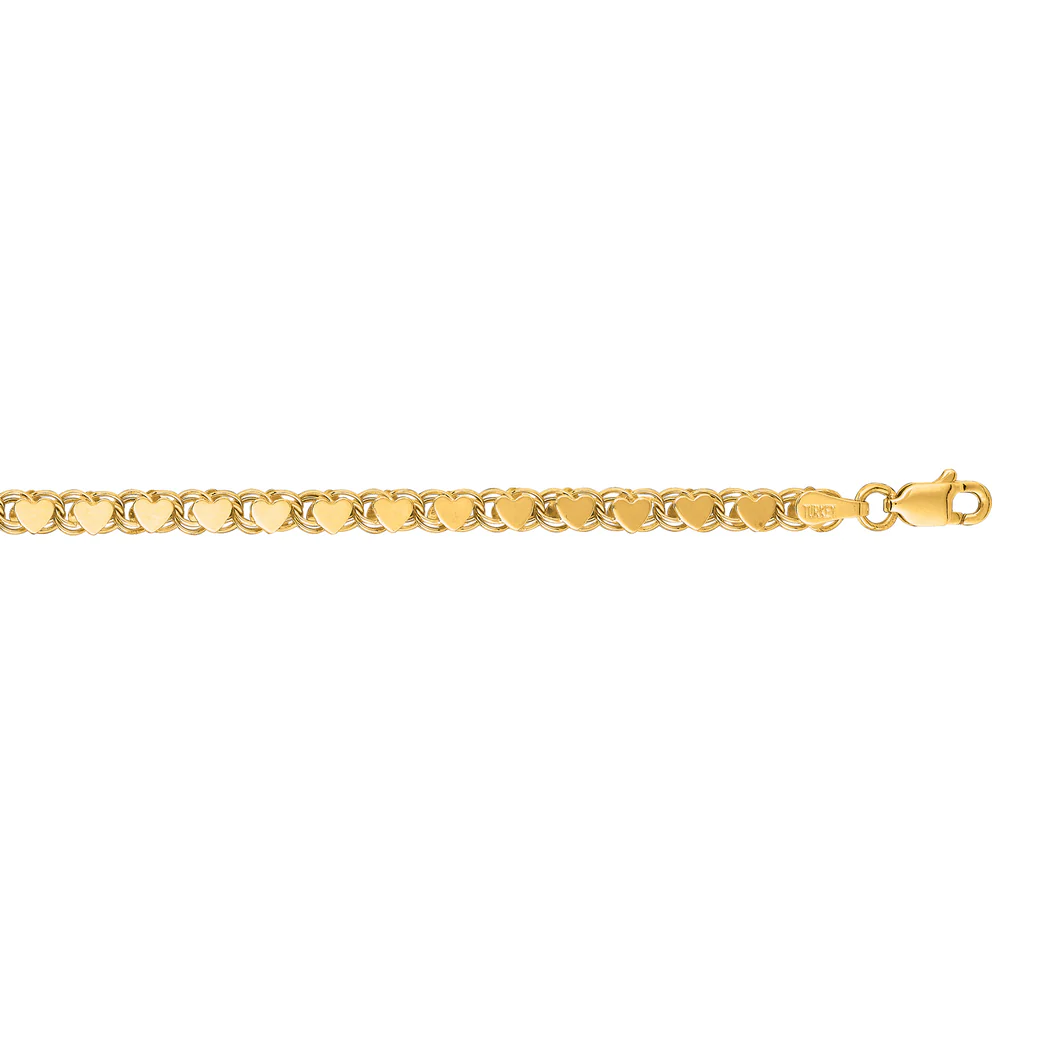 Jewelryweb 14k Yellow Gold 3.3mm Sparkle-Cut Heart Chain With Lobster Clasp Anklet - 10 Inch