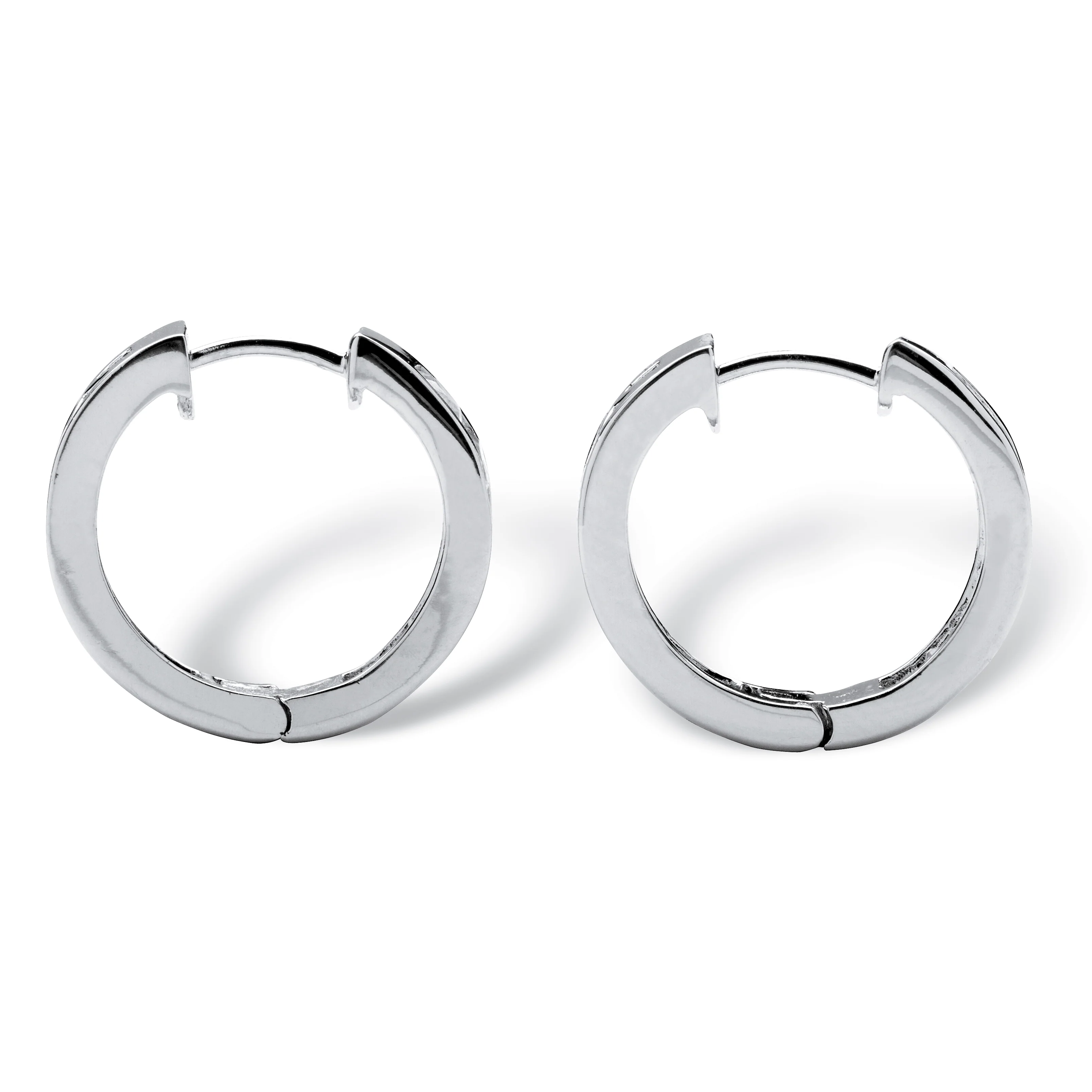 PalmBeach Jewelry Princess-Cut Channel-Set Simulated Birthstone Sterling Silver Hoop Earrings (3/4