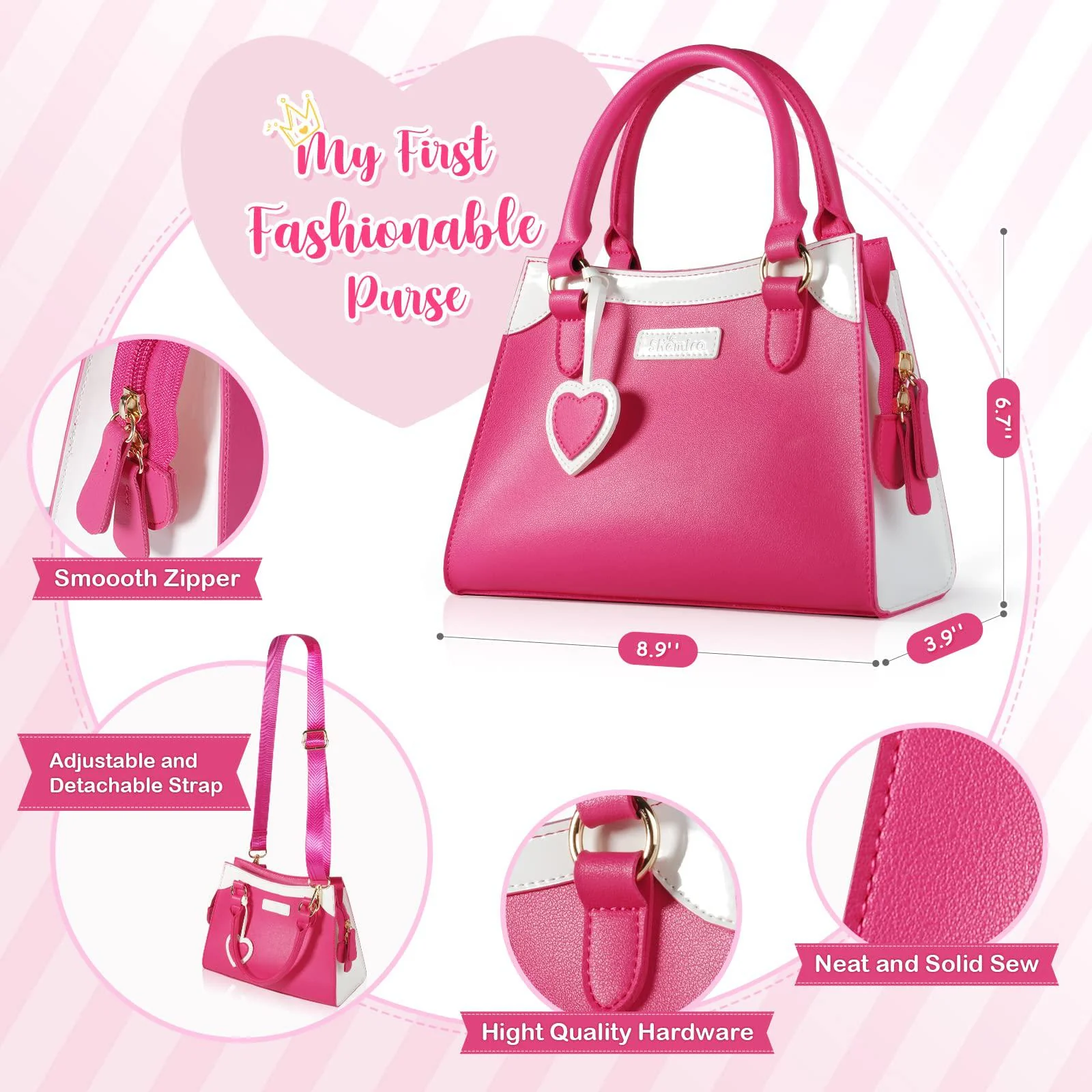 shemira play purse for little girls, princess pretend play girl toys for 3 4 5 6 7 8years old, toddler purse with accessories
