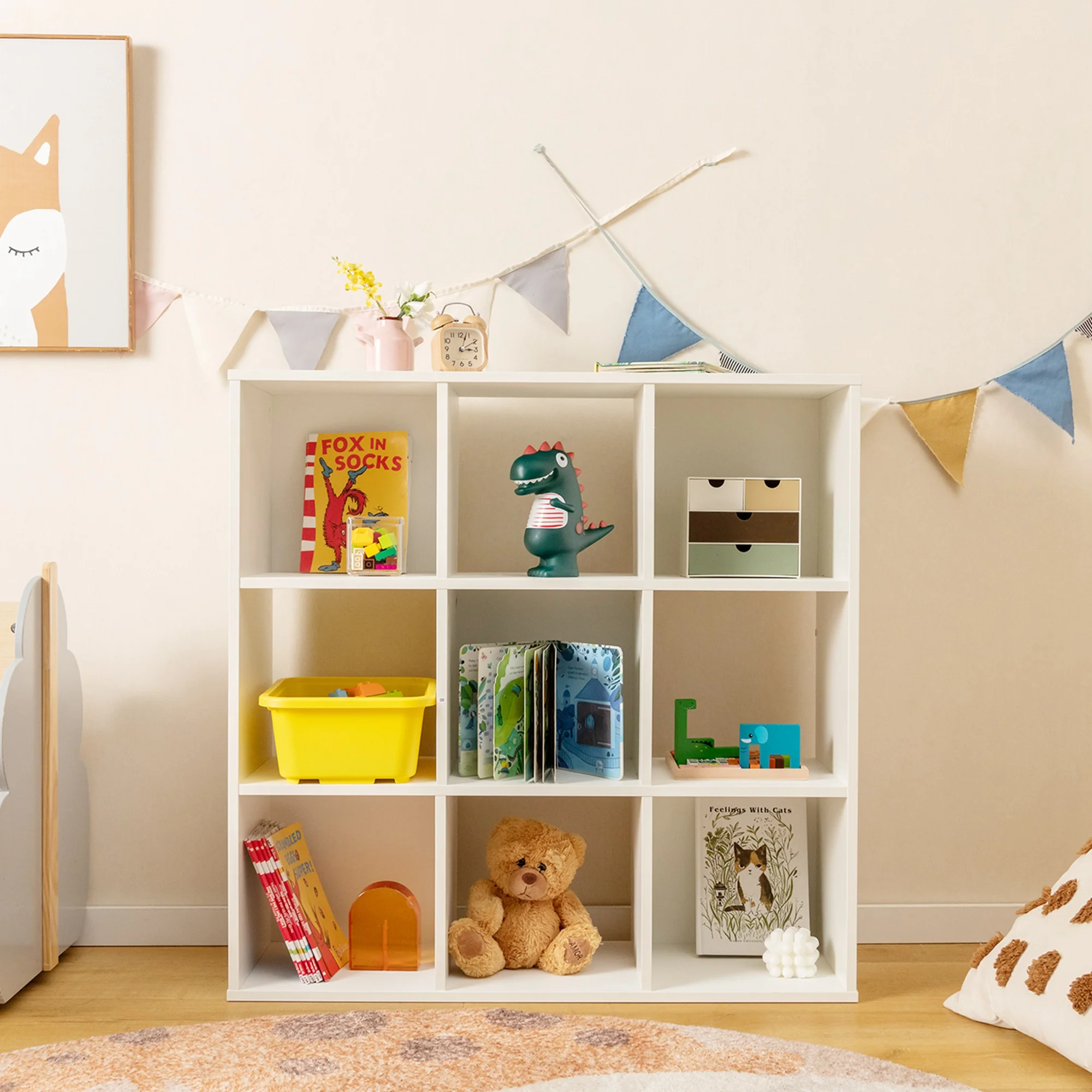 Costway 9-Cube Kids Toy Storage Organizer Wooden Children&s;s Bookcase Display Bookshelf