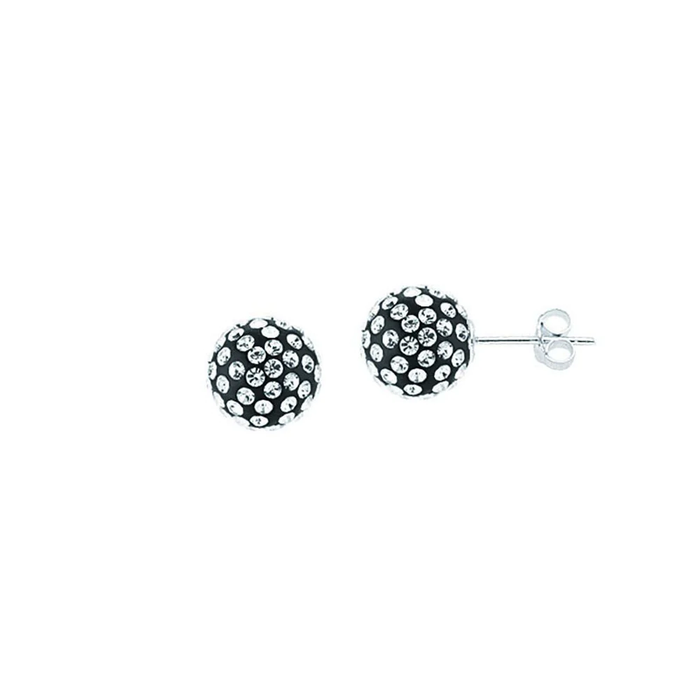 Jewelryweb Sterling Silver Rhodium Plated 12mm Ball Earrings Black Resin