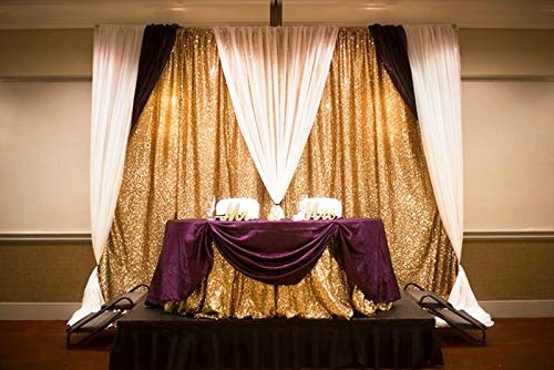 QueenDream 7ft x 7ft Gold Sequin Backdrop Curtain Glitter Photo Booth Backdrop for Wedding Birthday Baby Shower Event Decor