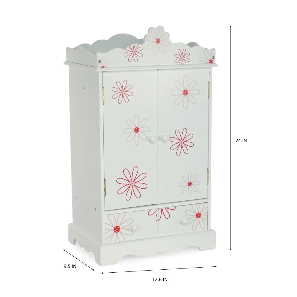 Emily Rose 18 Inch Doll Furniture closet with 3 clothing Hangers - Floral Wooden Doll Accessories Armoire Wardrobe Set - 18 Doll