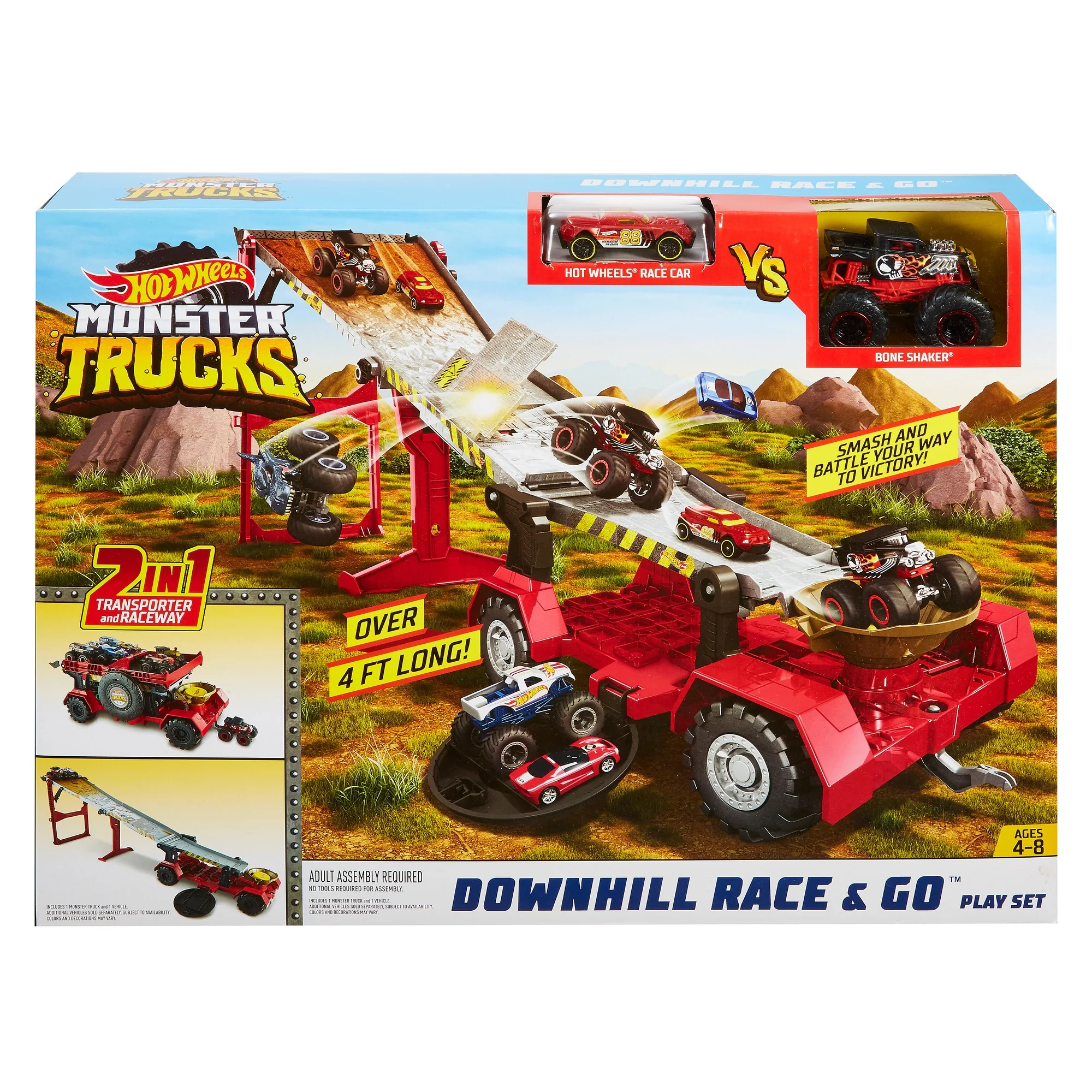 Mattel Hot Wheels&a;#174; Monster Trucks Downhill Race &a; Go&a;#8482; Play Set