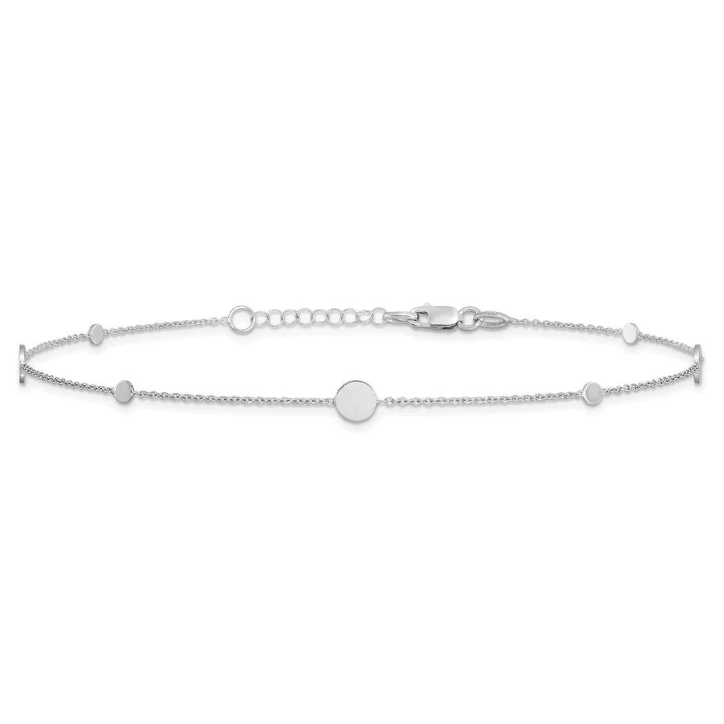 Jewelryweb 14k White Gold Polished Disc With 1 In Extension Anklet - Measures 1mm Wide - 10 Inch