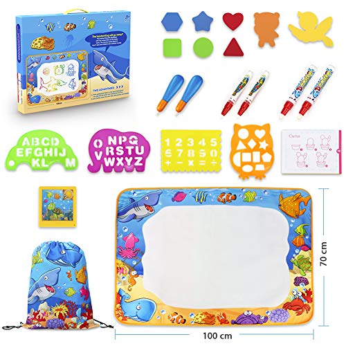 TOYK Water Doodle Mat - Kids Painting Writing Doodle Toy Mat - Color Doodle Drawing Mat Bring Magic Pens Educational Toys for Age 2 3