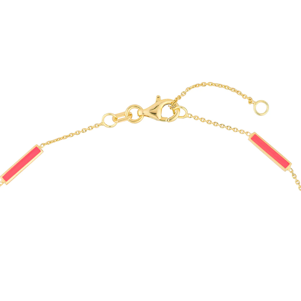 Jewelryweb 14k Yellow Gold Neon Pink-enamel Alternating Bar Anklet Bracelet - 10 Inch
