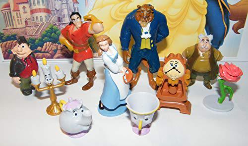 happitoys beauty and the beast movie deluxe figure toy set with 2 toyrings, 2 stickers and 10 fun figures including belle, th