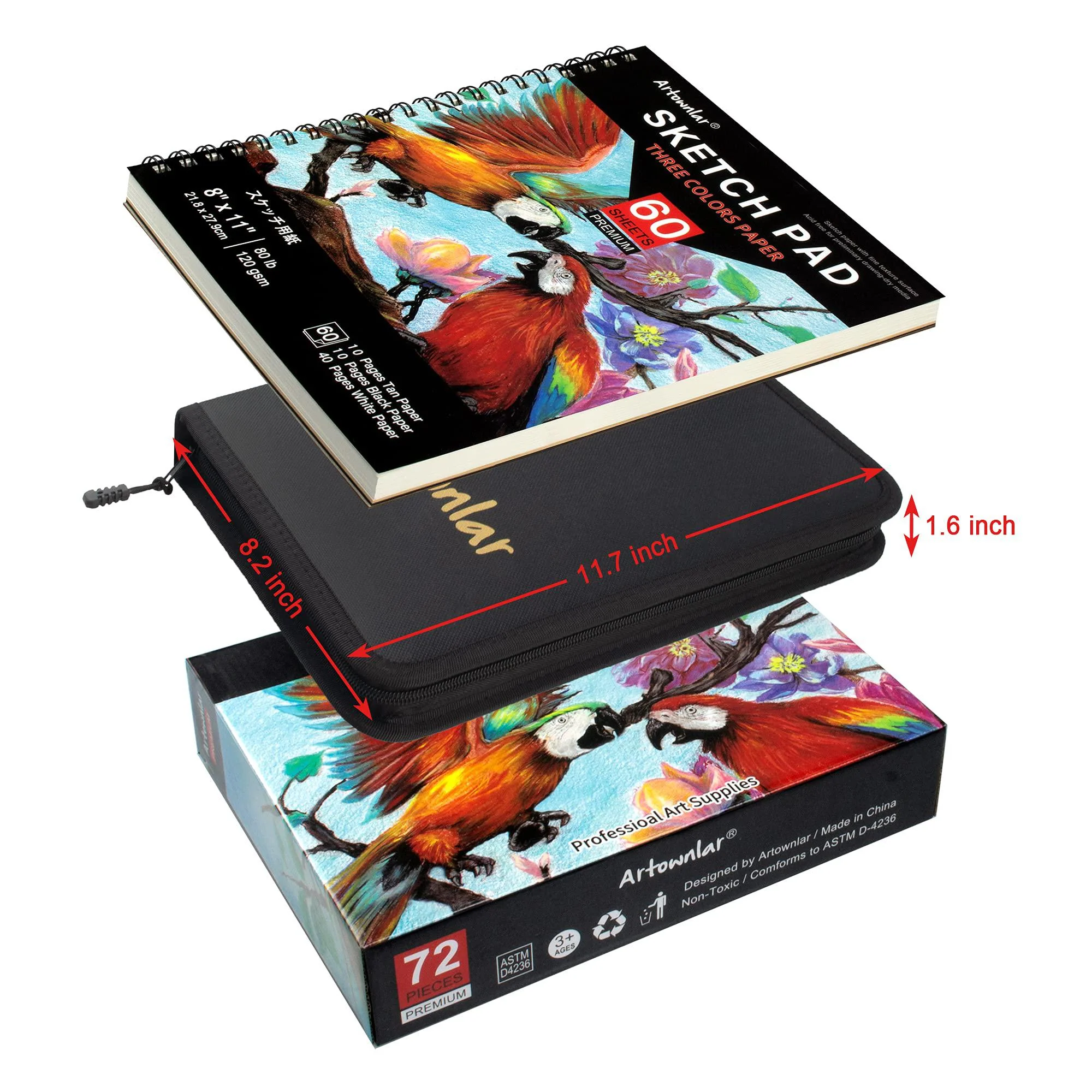 artownlar 72 pack drawing sketching set with 8x11
