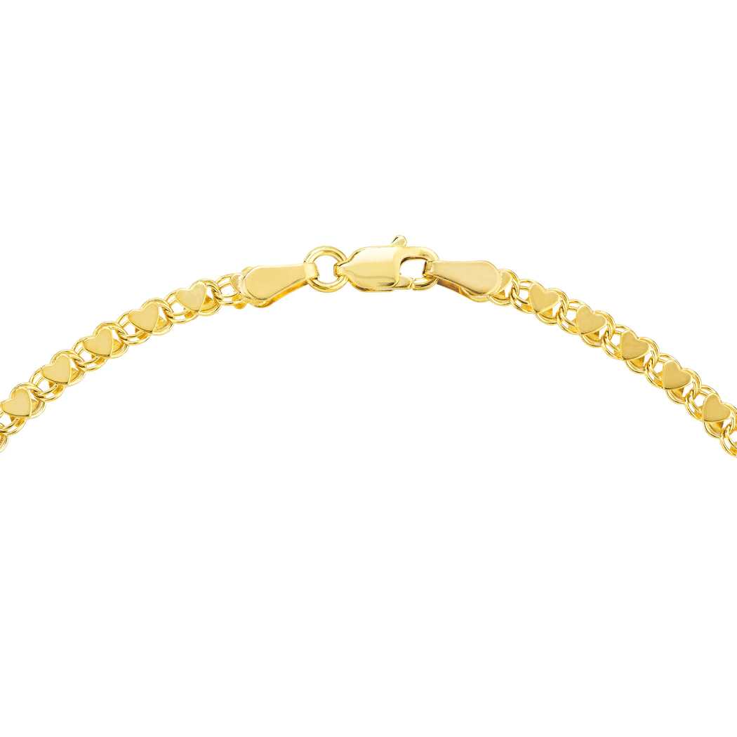 Jewelryweb 14k Yellow Gold 3mm Mirror Heart 2.85mm Lobster Lock Closure - 10 Inch