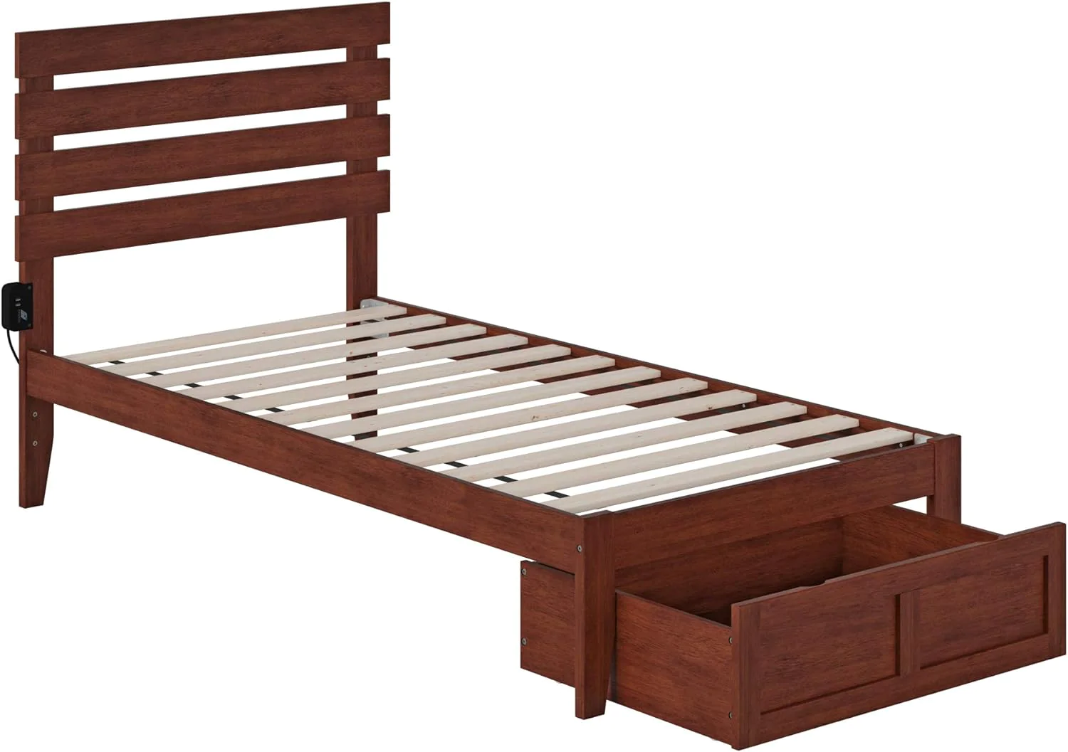 Atlantic Furniture Oxford Solid Wood Twin Bed with Foot Drawer in Walnut