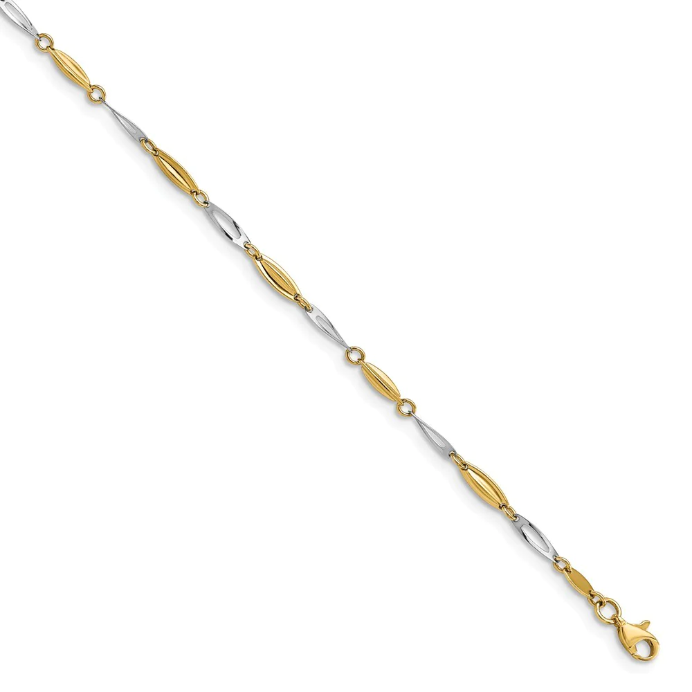 Jewelryweb 3.2mm 14k Two-tone Polished With 1inch Ext. Anklet - 9 Inch