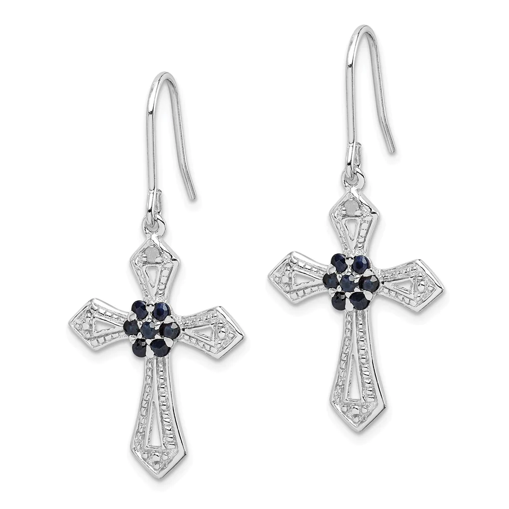 Diamond2Deal 925 Sterling Silver Diamond Accent Cross Drop or Dangle Earrings