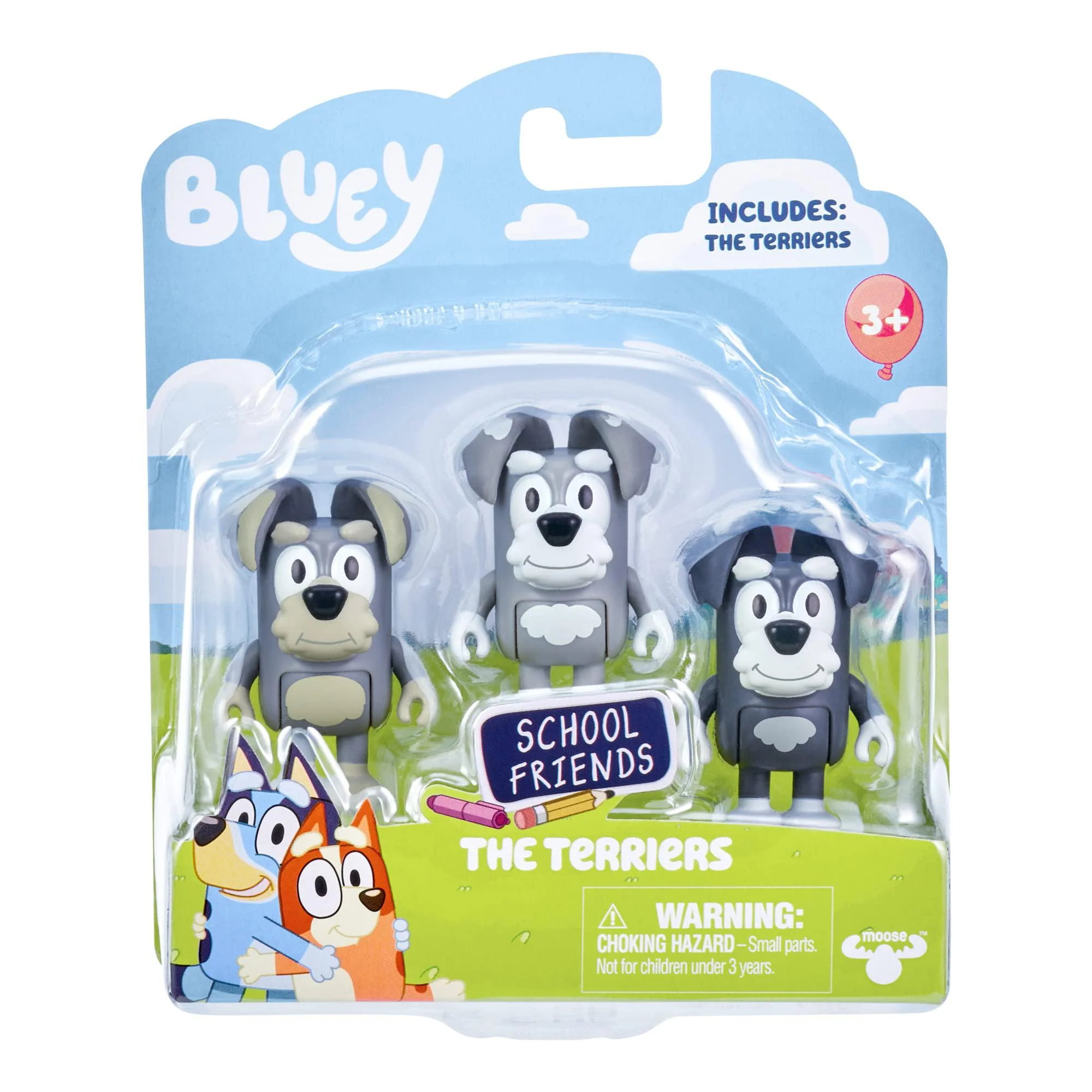 bluey figure school friends theme pack: the terriers, 2.5 inch figures with accessories