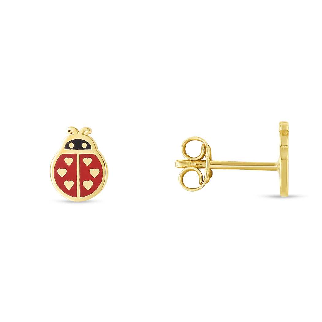 Jewelryweb 14k Yellow Gold Ladybug Enamel Earrings