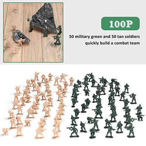 hautton plastic army men set, 100 pcs od green and tan toy soldier figures playset for age 3+ boys kids children