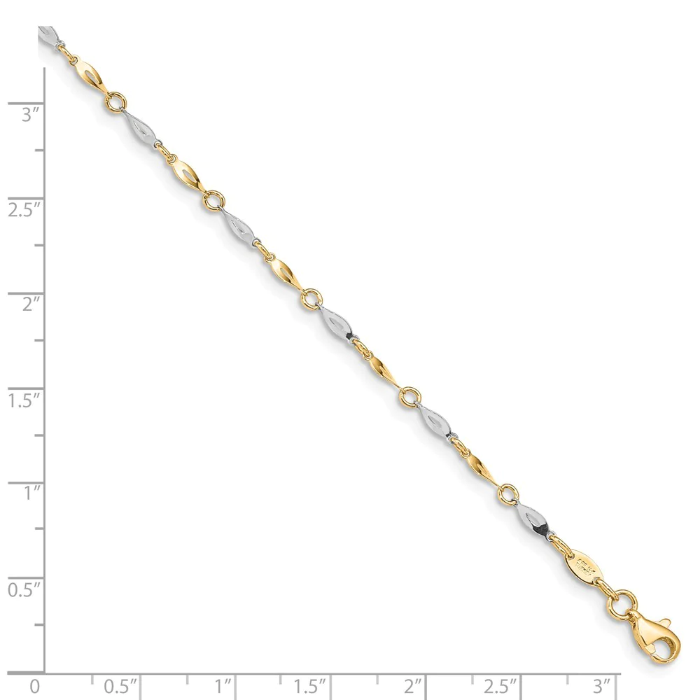 Jewelryweb 14k Two-Tone Gold Polished With 1 Inch Ext. Anklet - 10 Inch