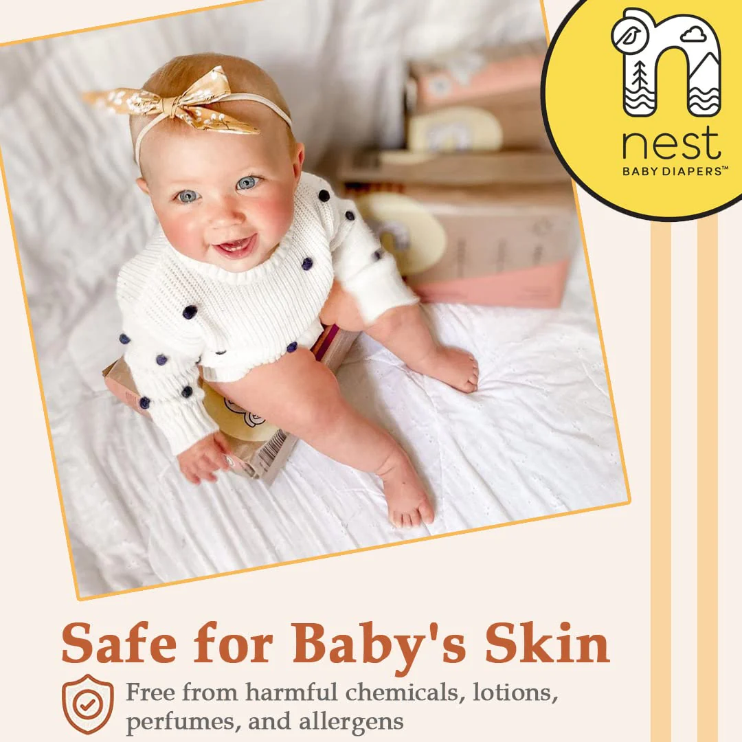 Nest Baby Diapers, Size 1, 7-13 lbs. (112 Count) Disposable Premium Diapers for Newborn Babies, Gentle Plant-Based Materials, Fr