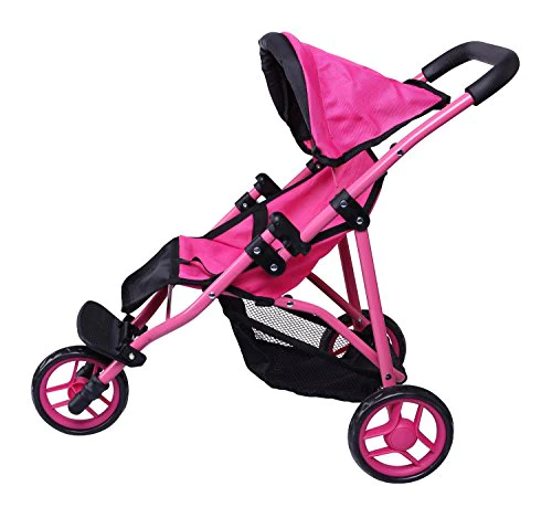Precious toys Baby Doll Stroller, Doll Stroller for Toddlers and 2-Year-Old Girls and Older, Hot Pink with Hood, Basket and Foam