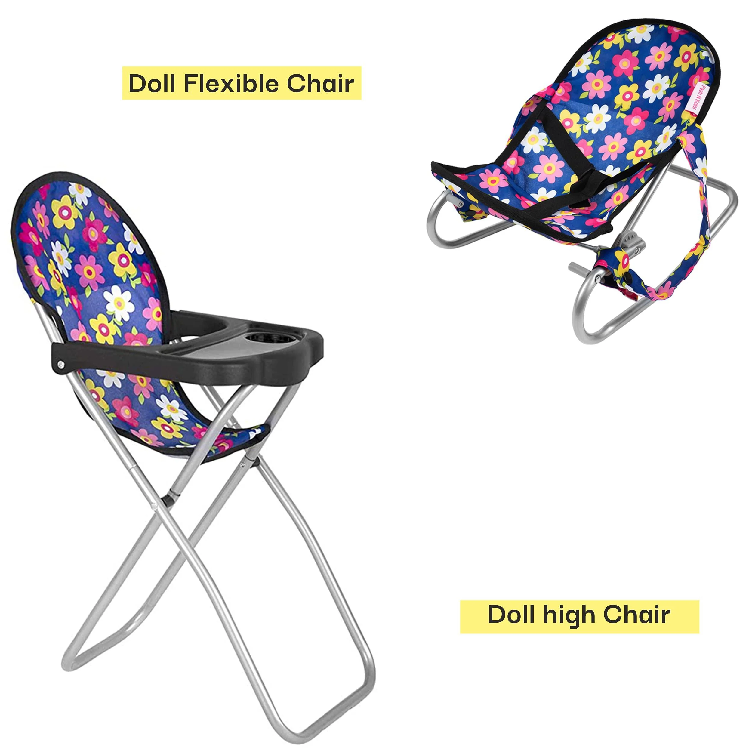 fash n kolor 4 piece baby doll play set flower design includes - pack n play, stroller, high chair, infant seat, fits up to 1