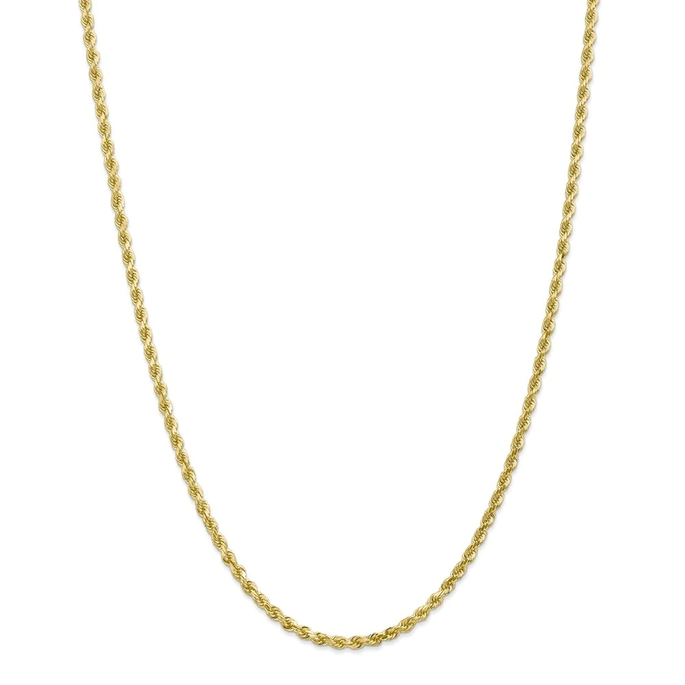 Jewelryweb 10k Yellow Gold 3mm Handmade Sparkle-Cut Rope Chain Anklet - 9 Inch - Lobster Claw