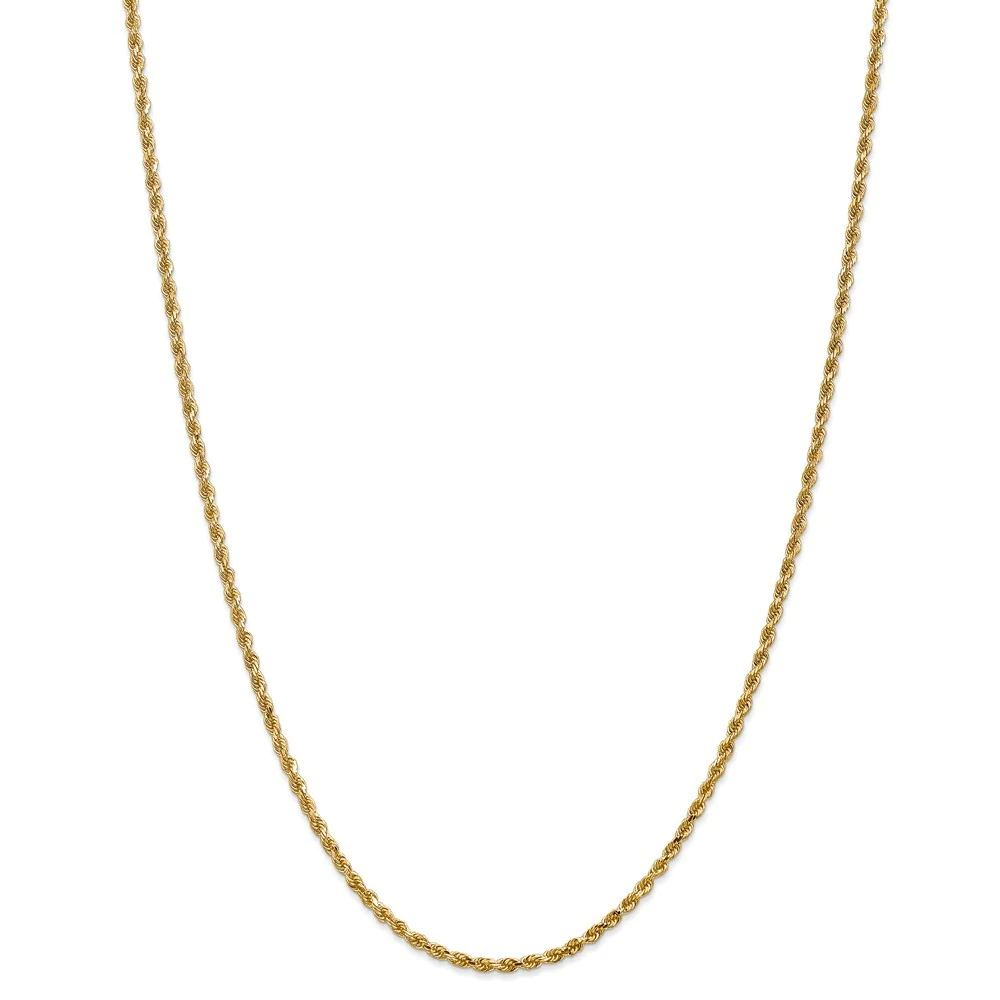 Jewelryweb 14k Yellow Gold 2.5mm D-Cut Rope Lobster Clasp Chain Anklet - 9 Inch - Lobster Claw