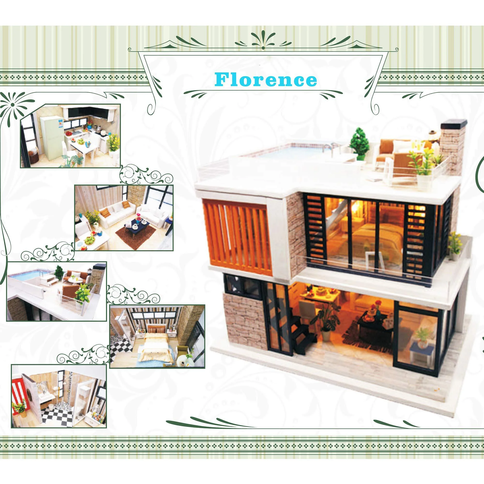 spilay dollhouse miniature with furniture,diy dollhouse kit mini modern villa model with music box,1:24 scale creative doll h