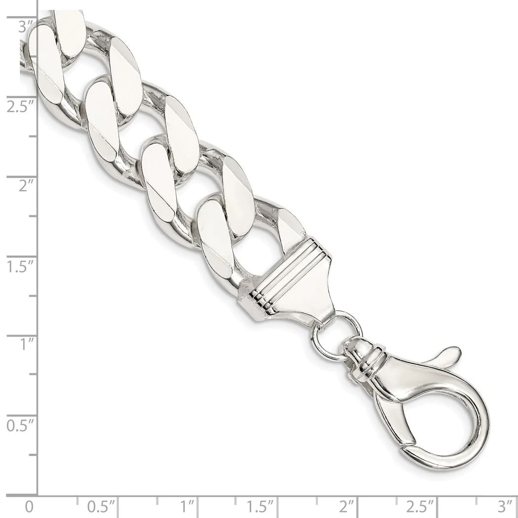 Jewelryweb Sterling Silver 16.25mm Curb Chain Ankle Bracelet - 10 Inch
