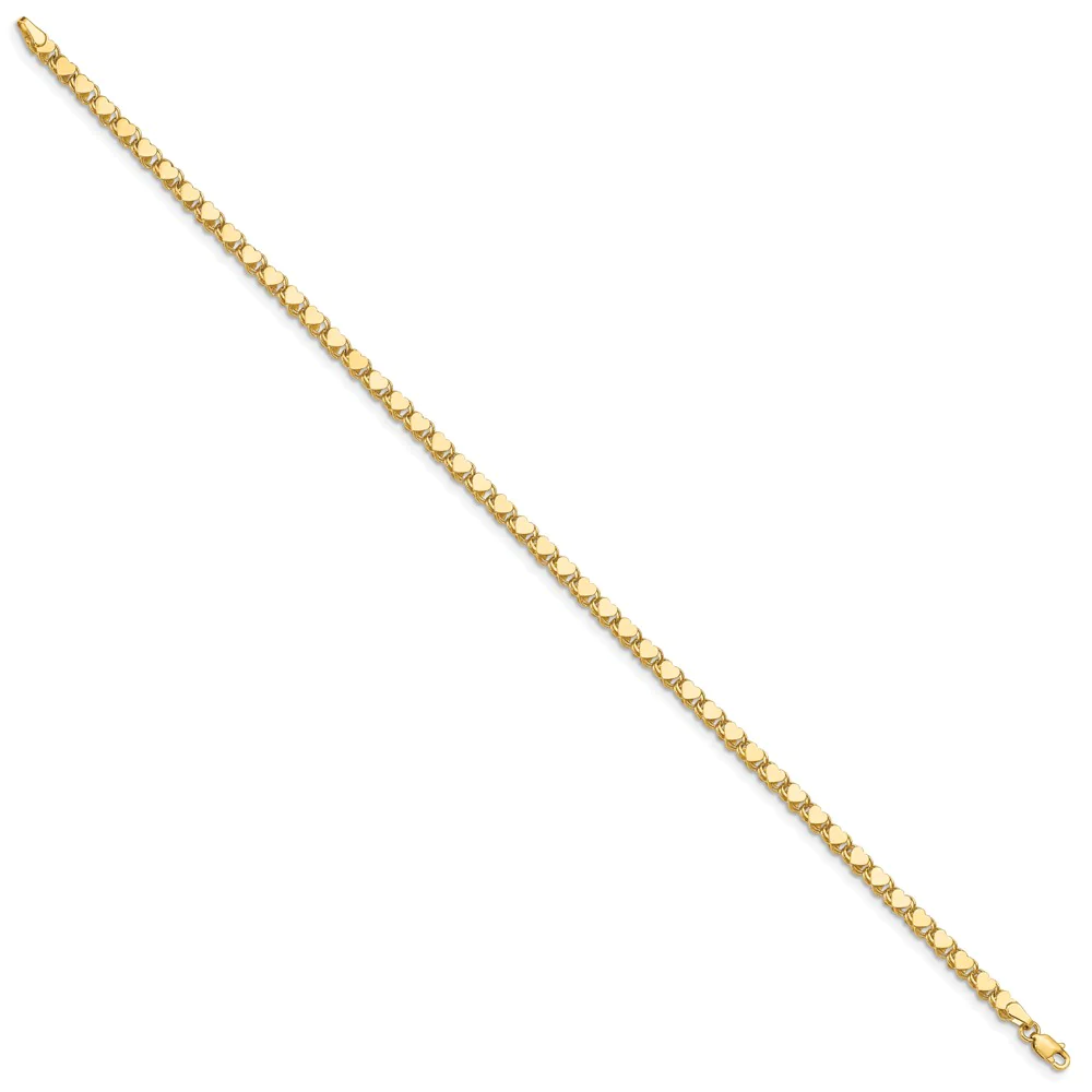 Black Bow Jewelry Company 14k Yellow Gold 4mm Double-Sided Heart Anklet, 10 Inch