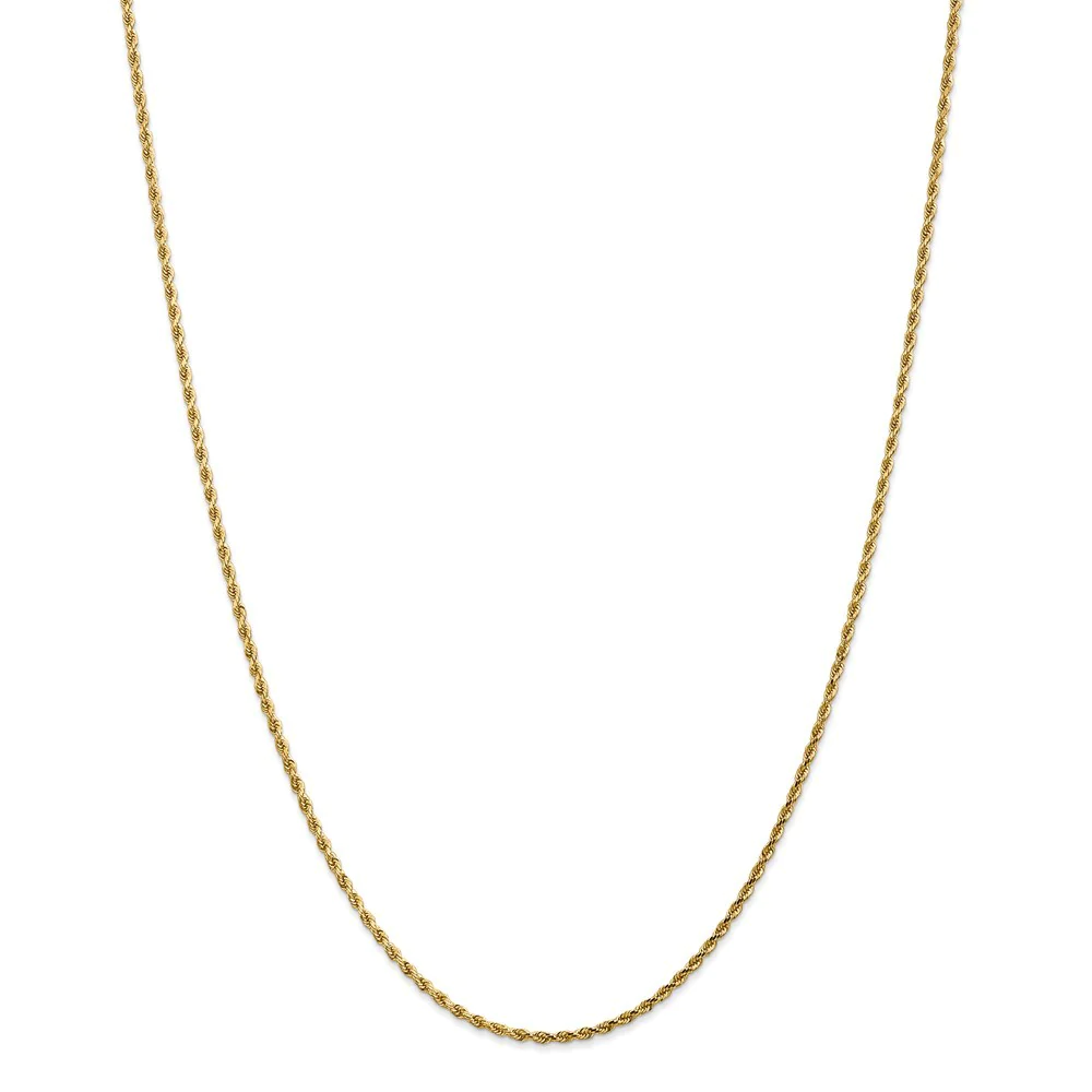 Jewelryweb 14k Yellow Gold 2mm D-Cut Rope Lobster Clasp Chain Anklet - 9 Inch - Lobster Claw