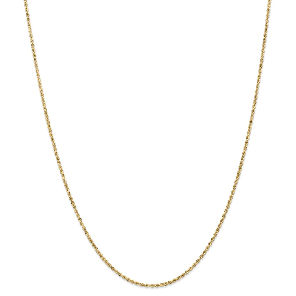 Jewelryweb 14k Yellow Gold 1.75mm Handmade Regular Rope Chain Ankle Bracelet - 10 Inch
